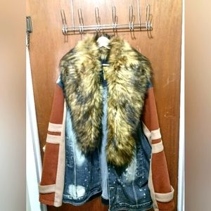 Makobi Denim Wool Faux Fur Coat 5X!!